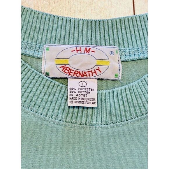 HM Abernathy L Vintage Shirt Unisex Mint‎ Green 1990's Round Neck Pocket - Picture 3 of 5